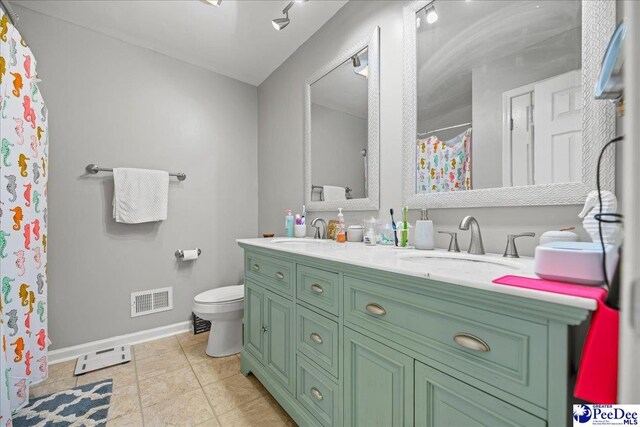 133 Peacock Row, Lamar, SC 29069 - full bath featuring double vanity, toilet, baseboards, and a shower with shower curtain