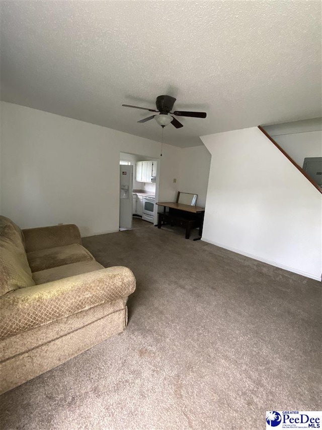 202 S Warley St, Darlington, SC 29532 - living room with a ceiling fan, carpet flooring, and a textured ceiling
