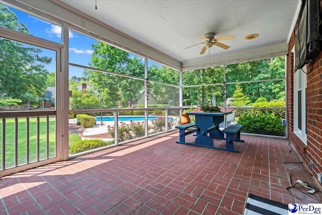 3402 Sussex Ct, Florence, SC 29501 - unfurnished sunroom featuring ceiling fan and plenty of natural light