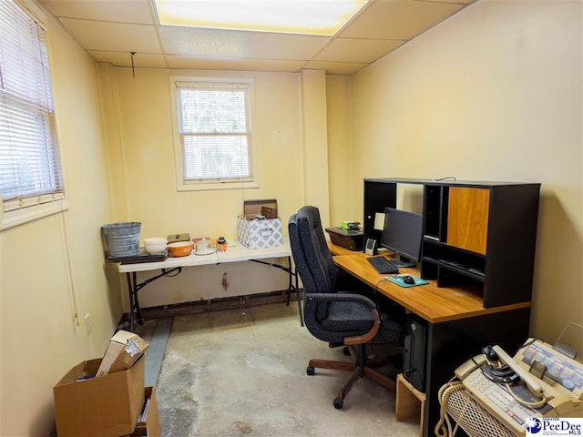 2305 Sandra Cir, Palmplico, SC 29583 - office with a paneled ceiling and unfinished concrete floors