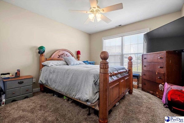 bedroom with carpet floors and ceiling fan