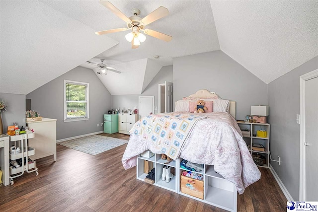 912 Ivanhoe Dr, Florence, SC 29505 - bedroom with a textured ceiling, wood finished floors, lofted ceiling, and a ceiling fan