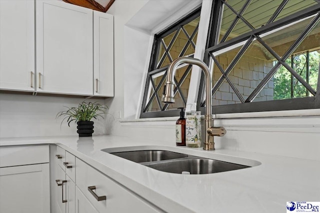 room details with white cabinetry and sink