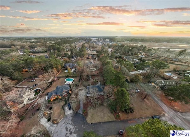 view of aerial view at dusk