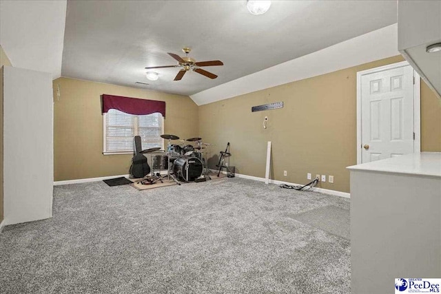 3406 Sussex Ct, Florence, SC 29501 - interior space featuring lofted ceiling, carpet floors, and ceiling fan