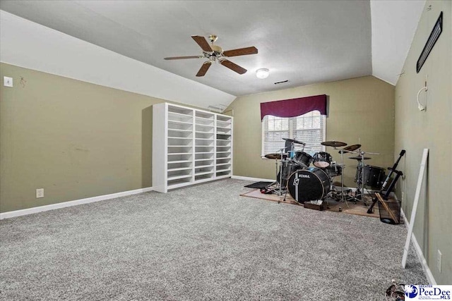 3406 Sussex Ct, Florence, SC 29501 - interior space with ceiling fan, carpet floors, and vaulted ceiling