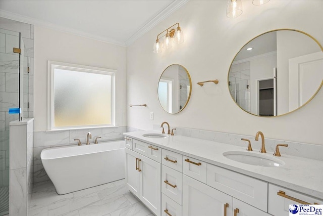 4064 Crest Cv, Florence, SC 29501 - full bathroom with marble finish floor, ornamental molding, and a sink