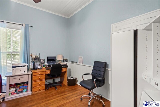 116 Moore St, Bennettsville, SC 29512 - office with ornamental molding, wood finished floors, and wainscoting