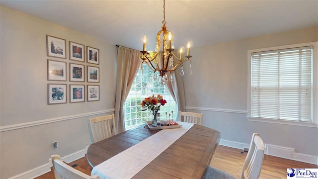 310 S Calhoun Dr, Florence, SC 29501 - dining space with plenty of natural light, a notable chandelier, baseboards, and wood finished floors
