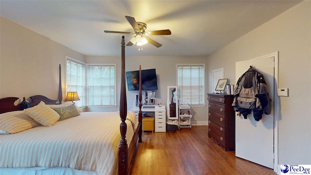 310 S Calhoun Dr, Florence, SC 29501 - bedroom featuring wood finished floors, ceiling fan, baseboards, and multiple windows