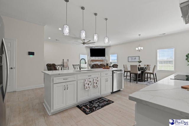 1613 Timmonsvillel Hwy, Darlington, SC 29532 - kitchen featuring dishwasher, light wood-style floors, white cabinets, ceiling fan, and recessed lighting