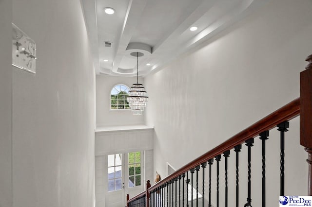 1613 Timmonsvillel Hwy, Darlington, SC 29532 - stairway with a chandelier and recessed lighting