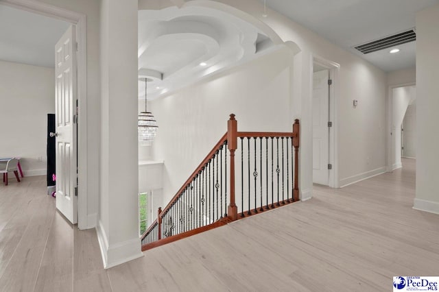 1613 Timmonsvillel Hwy, Darlington, SC 29532 - hall featuring an upstairs landing, wood finished floors, and recessed lighting