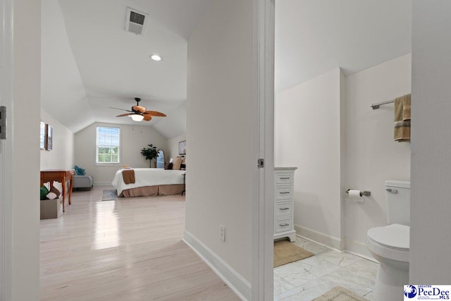 1613 Timmonsvillel Hwy, Darlington, SC 29532 - bathroom with vaulted ceiling, ceiling fan, wood finished floors, and ensuite bathroom