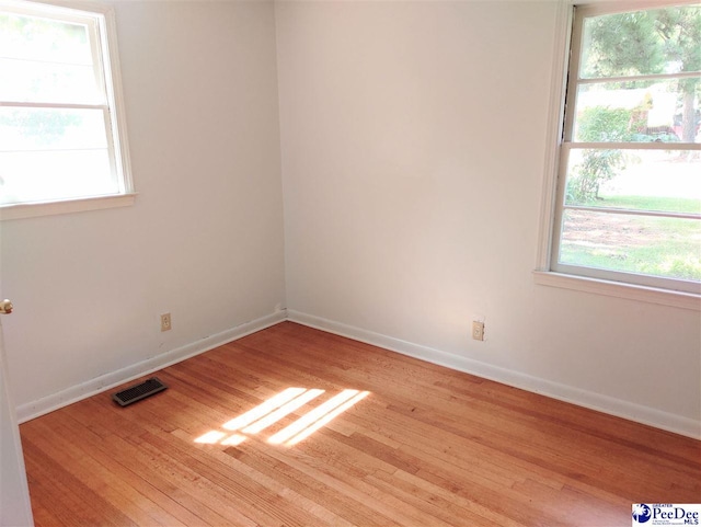 empty room with a healthy amount of sunlight and light hardwood / wood-style floors