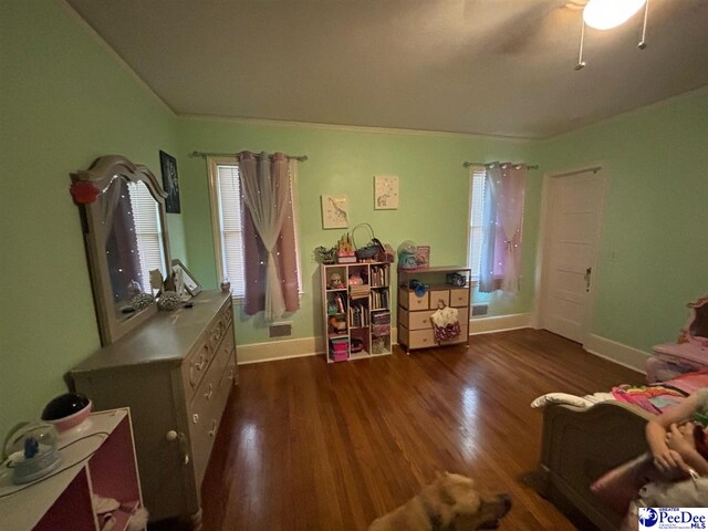 interior space featuring dark hardwood / wood-style flooring and ceiling fan