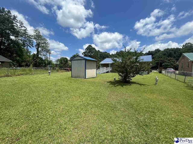 719 Parrish Dr, Mullins, SC 29574 - fenced backyard featuring a storage unit