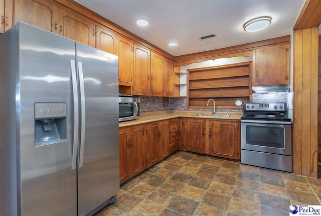 kitchen featuring tasteful backsplash, stainless steel appliances, and sink