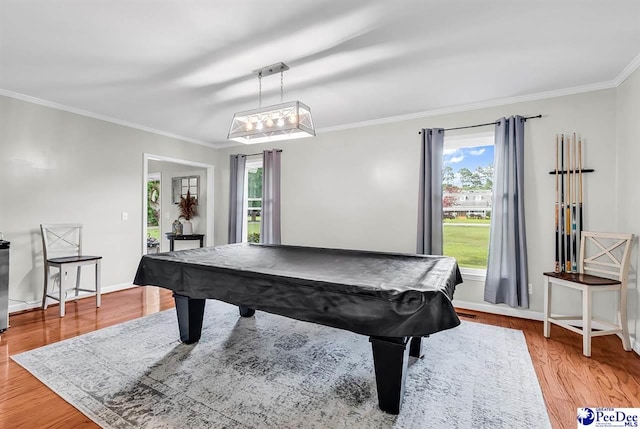108 Wyandot St, Darlington, SC 29532 - recreation room featuring ornamental molding, pool table, healthy amount of natural light, and wood finished floors