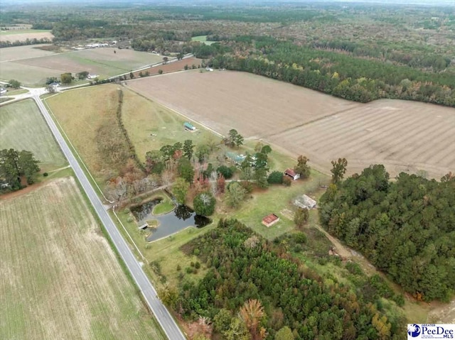 aerial view featuring a water view and a rural view