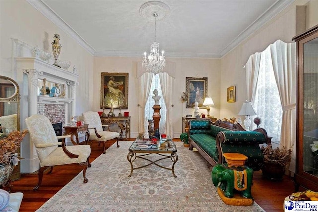 sitting room with an inviting chandelier, wood finished floors, and a healthy amount of sunlight