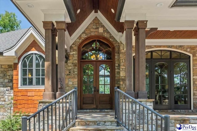 entrance to property featuring french doors