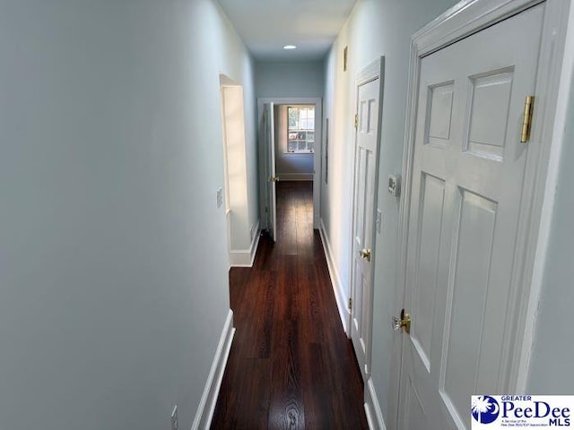 corridor with dark wood-type flooring