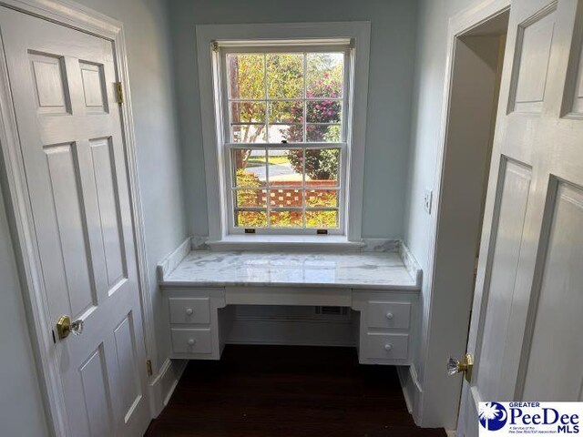 615 E Main St, Lake City, SC 29560 - unfurnished office with dark hardwood / wood-style flooring and built in desk