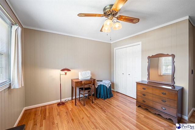 908 Clarendon Ave, Florence, SC 29505 - office featuring light wood-type flooring, ceiling fan, baseboards, and crown molding