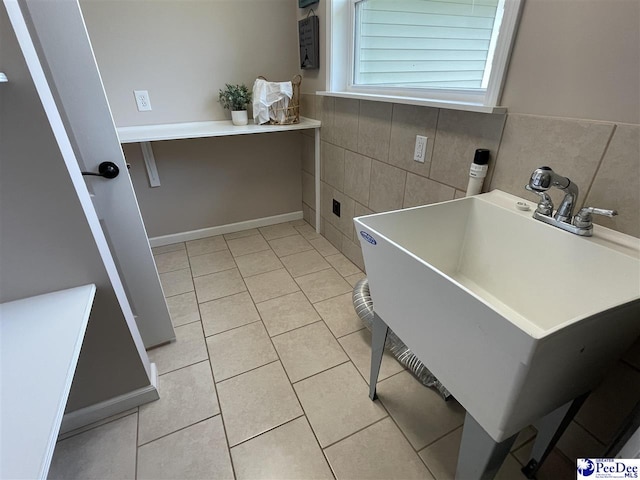 1429 E Home Ave, Hartsville, SC 29550 - bathroom with a sink, tile patterned floors, and tile walls