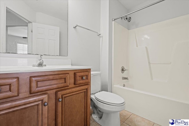 full bathroom featuring shower / bath combination, vanity, toilet, and tile patterned floors