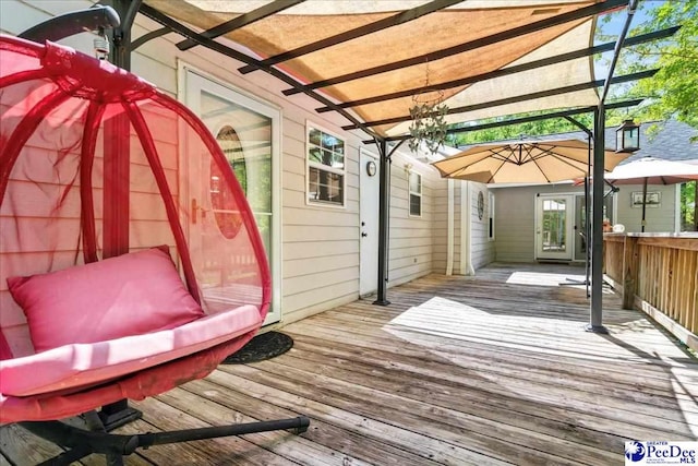 wooden terrace featuring a pergola