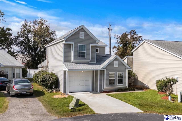 view of front property with a garage and a front lawn