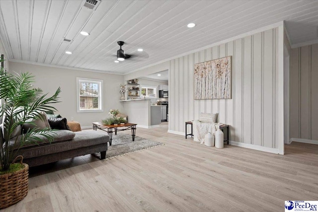 236 Wells St, Lake City, SC 29560 - living room featuring ceiling fan, baseboards, ornamental molding, recessed lighting, and wood finished floors