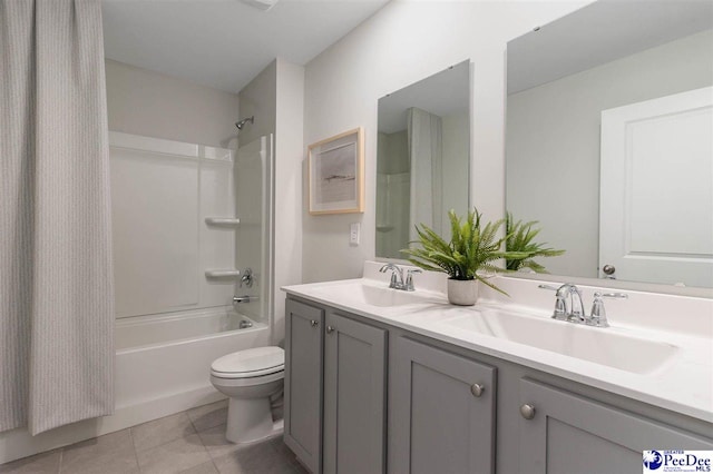 555 Strawberry Field Way, Galivants Ferry, SC 29588 - full bath with double vanity, toilet, shower / bath combination with curtain, and tile patterned floors
