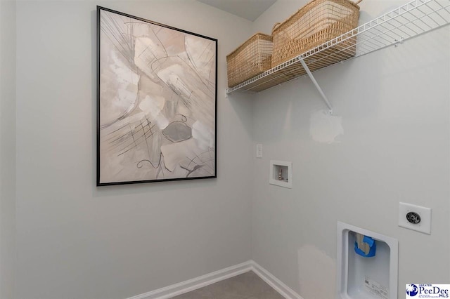 555 Strawberry Field Way, Galivants Ferry, SC 29588 - laundry area with electric dryer hookup, washer hookup, and baseboards