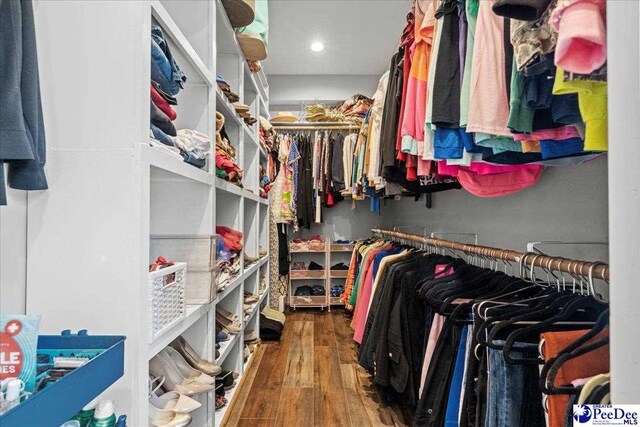 walk in closet featuring wood finished floors