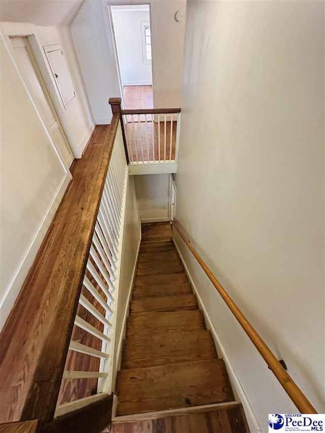 staircase featuring hardwood / wood-style floors