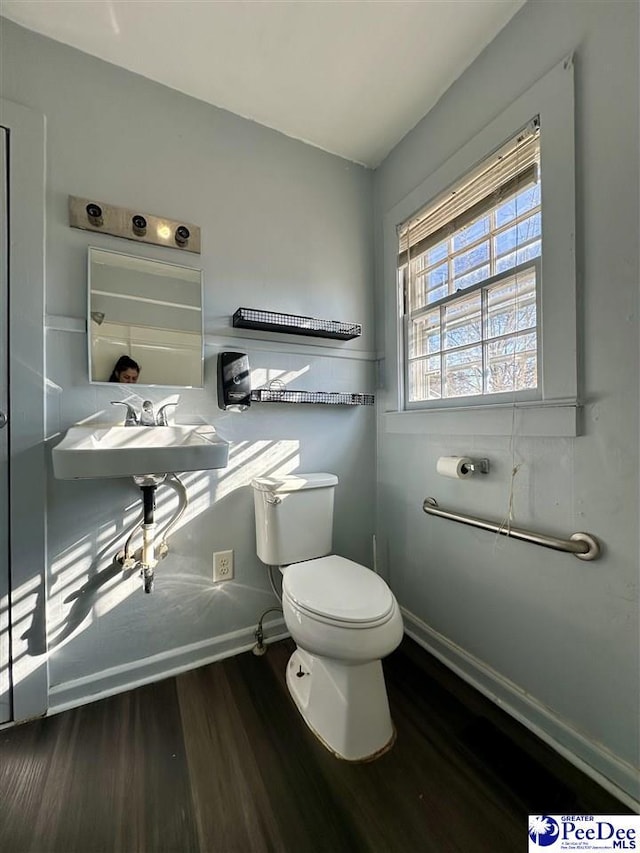 bathroom with hardwood / wood-style flooring, sink, and toilet