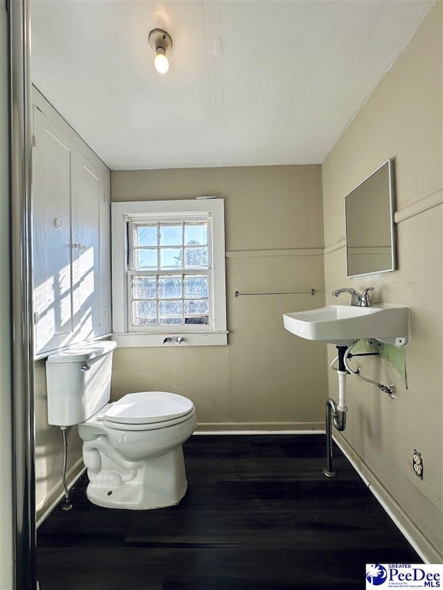 bathroom featuring sink, hardwood / wood-style flooring, and toilet