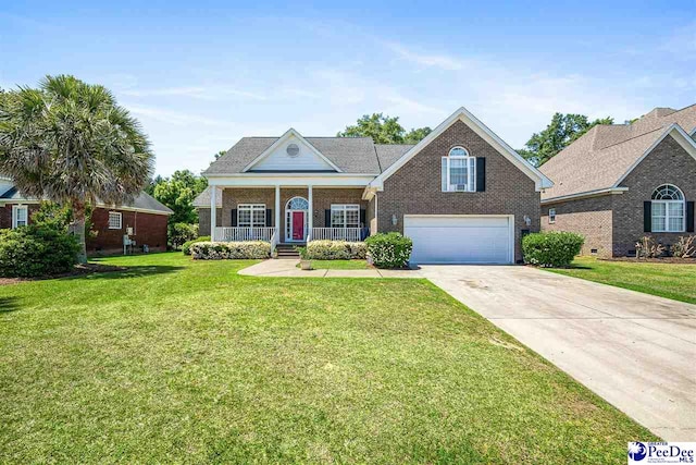 953 Rice Planters Ln, Florence, SC 29501 - neoclassical home with a garage, a porch, brick siding, driveway, and a front lawn