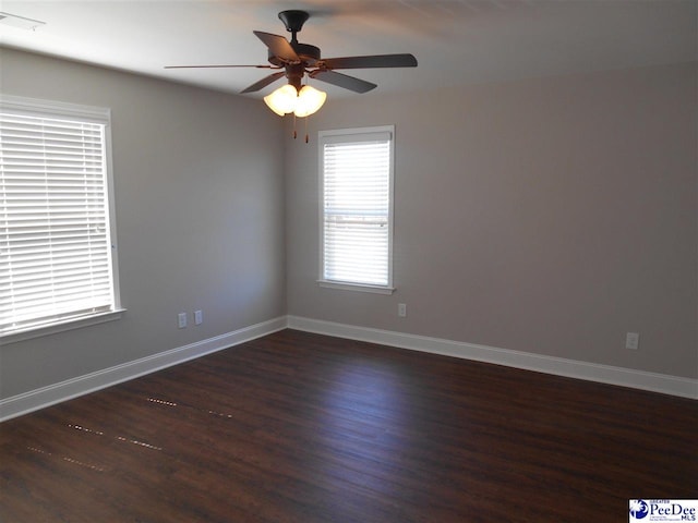 1081 Wessex Dr, Florence, SC 29501 - unfurnished room with visible vents, ceiling fan, baseboards, and wood finished floors