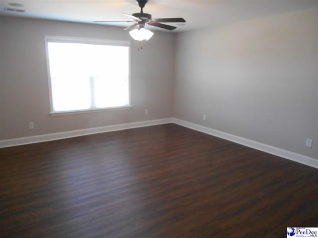 1081 Wessex Dr, Florence, SC 29501 - spare room featuring dark wood-type flooring, a ceiling fan, baseboards, and visible vents