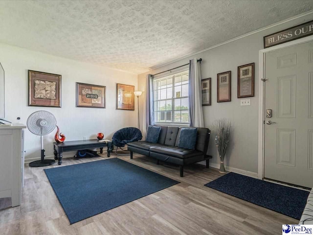 interior space featuring a textured ceiling and light wood-type flooring