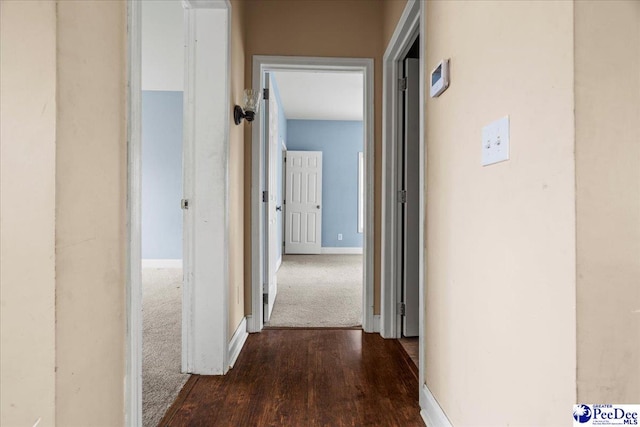 corridor featuring dark hardwood / wood-style flooring