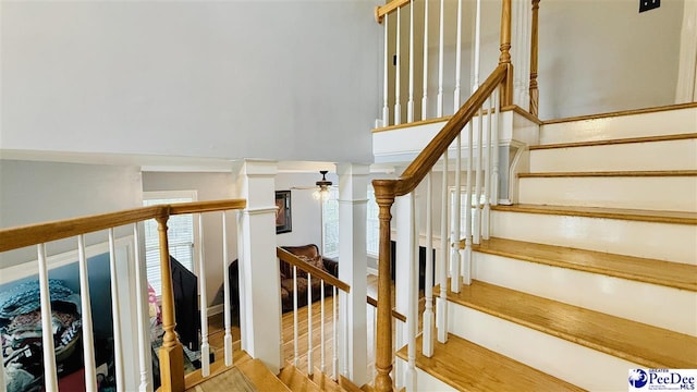 2423 Ben Hogan Cir, Florence, SC 29506 - stairs with ceiling fan