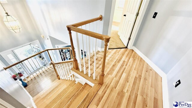 2423 Ben Hogan Cir, Florence, SC 29506 - staircase with wood finished floors and baseboards