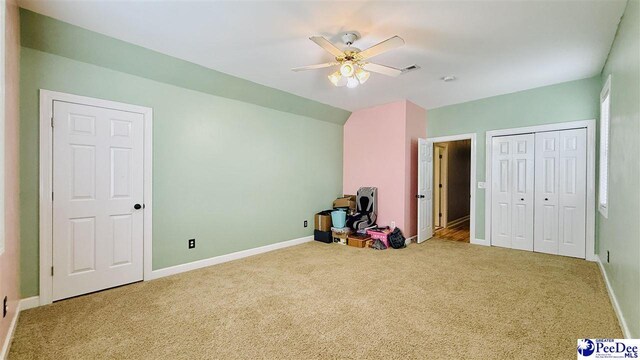 2423 Ben Hogan Cir, Florence, SC 29506 - rec room featuring carpet flooring, baseboards, ceiling fan, and lofted ceiling