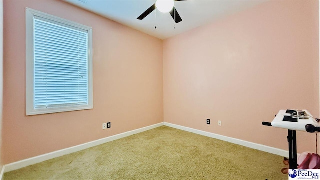 2423 Ben Hogan Cir, Florence, SC 29506 - spare room featuring carpet flooring, baseboards, and a ceiling fan