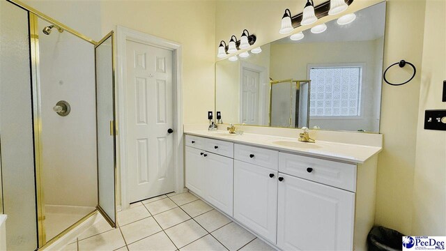 2423 Ben Hogan Cir, Florence, SC 29506 - bathroom with tile patterned flooring, a shower stall, and double vanity